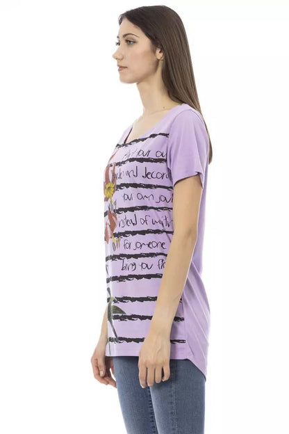 Trussardi Action Elegant Purple Short Sleeve Tee with Chic Front Print