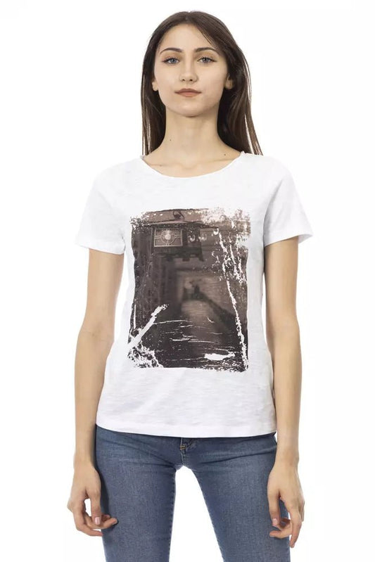 Trussardi Action Chic White Cotton Blend Tee with Front Print
