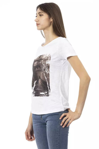 Trussardi Action Chic White Cotton Blend Tee with Front Print