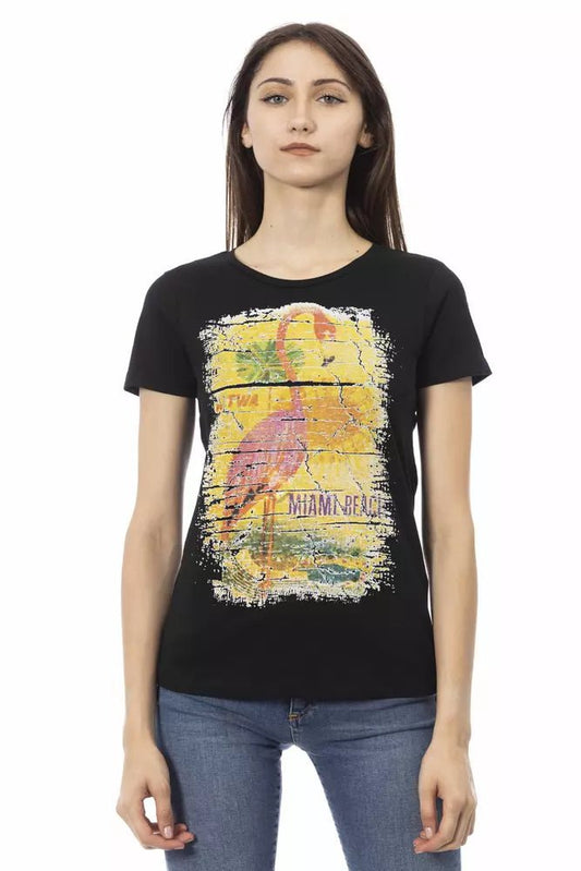 Trussardi Action Chic Black Round Neck Tee with Front Print