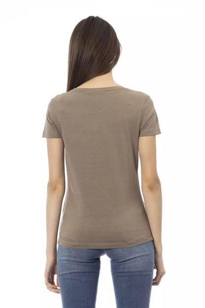 Trussardi Action Chic Brown Short Sleeve Tee with Stylish Front Print