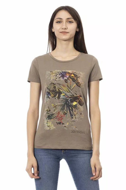 Trussardi Action Elegant Brown Tee with Chic Front Print