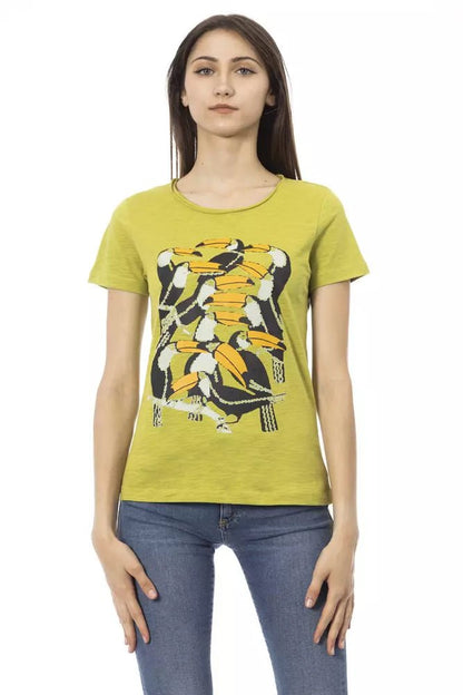 Trussardi Action Enchanting Green Short Sleeve Tee with Chic Print