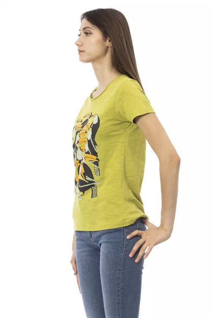 Trussardi Action Elegant Green Tee with Chic Front Print
