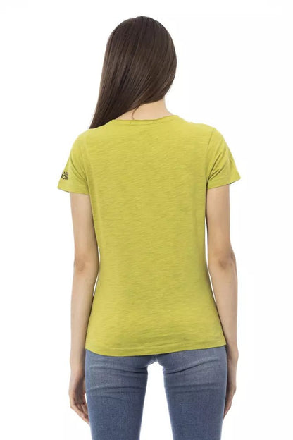 Trussardi Action Chic Green Short Sleeve Tee with Unique Front Print