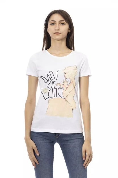 Trussardi Action Chic White Round Neck Tee with Front Print