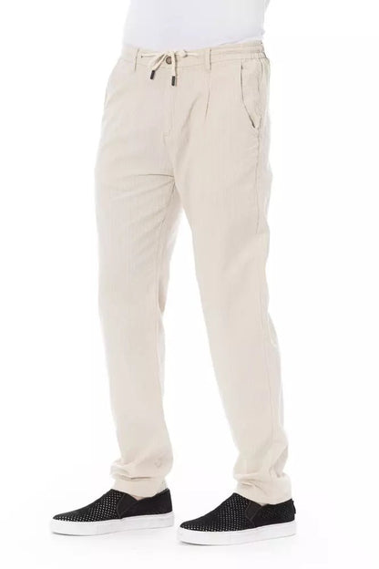 Baldinini Trend Chic Beige Cotton Chino Trousers with Drawstring