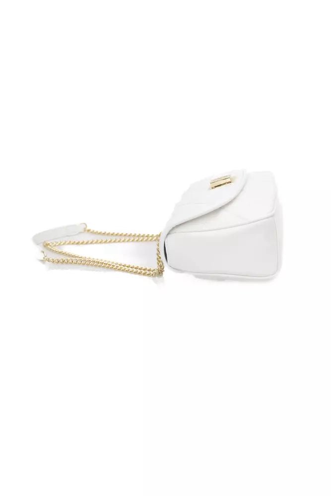 Baldinini Trend Elegant White Flap Shoulder Bag with Gold Accents