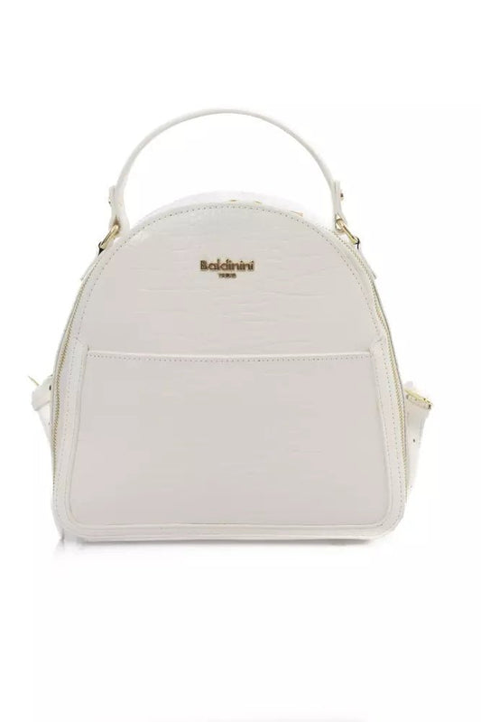 Baldinini Trend Chic White Zip Backpack with Golden Accents