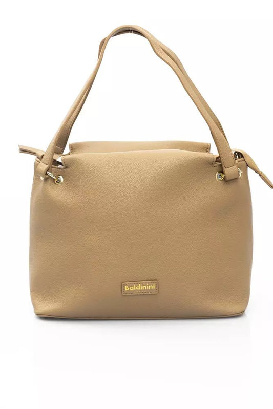 Baldinini Trend Beige Zip Shoulder Bag with Golden Details