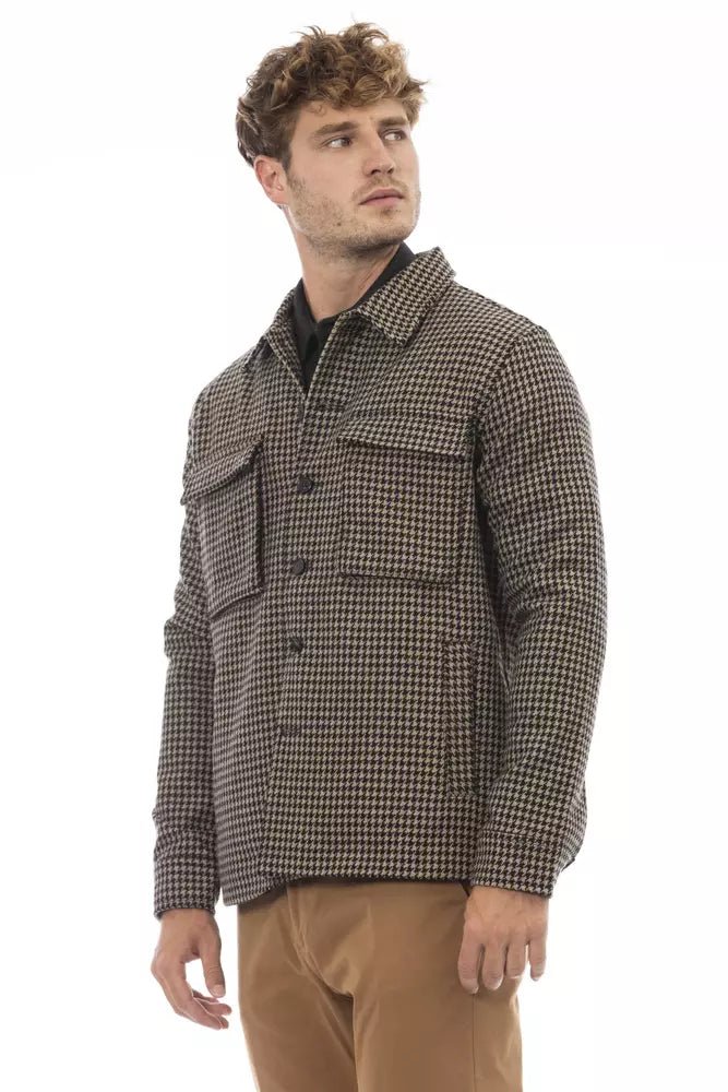 Alpha Studio Elegant Houndstooth Wool Blend Shirt Jacket