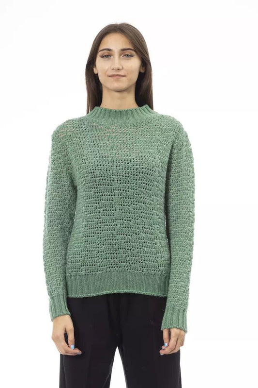 Alpha Studio Chic Mock Neck Green Sweater for Her