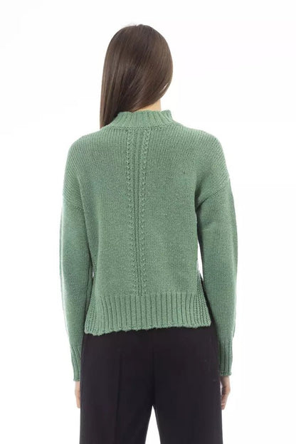 Alpha Studio Elegant Green Mock Neck Wool Blend Sweater