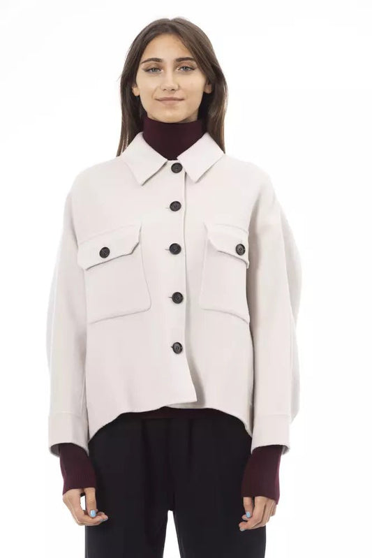 Alpha Studio Chic Woolen White Shirt Jacket