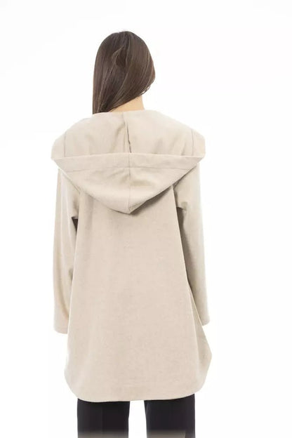 Alpha Studio Elegant Beige Hooded Long Sweater