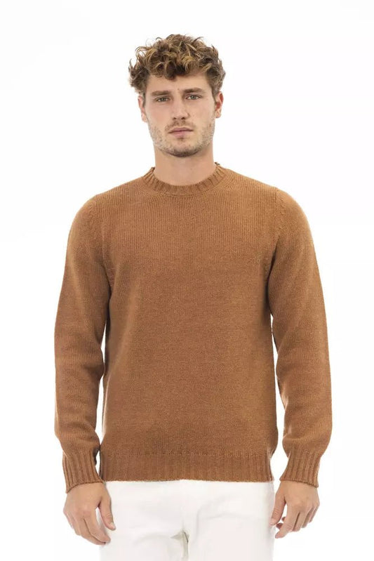 Alpha Studio Beige Alpaca Blend Crewneck Sweater for Men