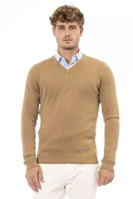 Baldinini Trend Beige V-Neck Modal Cashmere Sweater