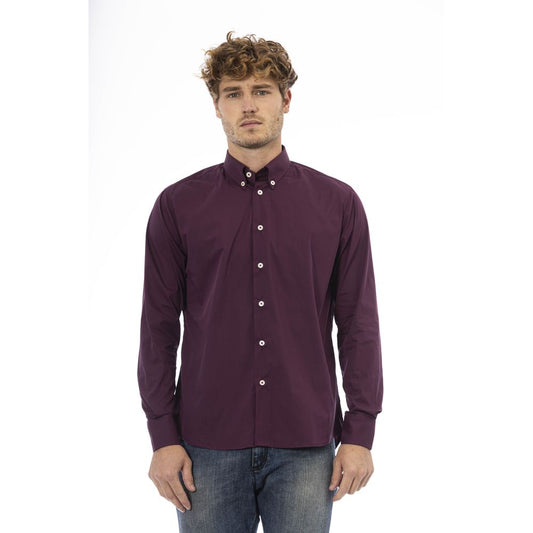 Baldinini Trend Burgundy Cotton Blend Button-Down Shirt