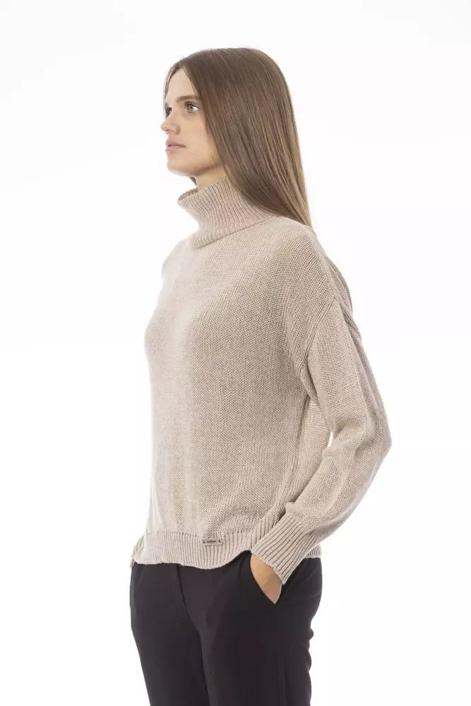 Baldinini Trend Chic Beige Volcano Neck Sweater