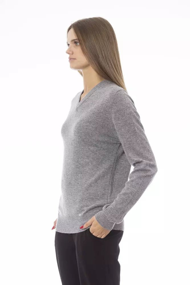 Baldinini Trend Elegant V-Neck Cable Knit Sweater