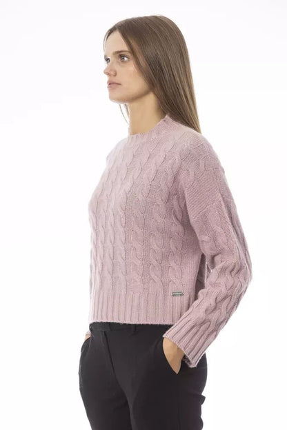 Baldinini Trend Chic Pink Wool Blend Crew Neck Sweater
