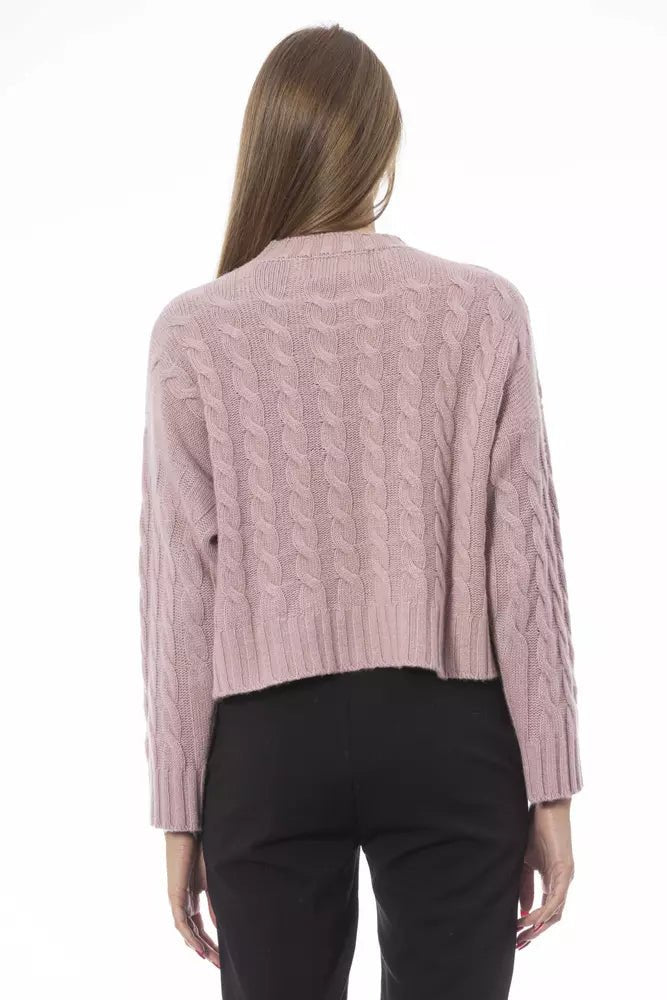 Baldinini Trend Chic Pink Wool Blend Crew Neck Sweater