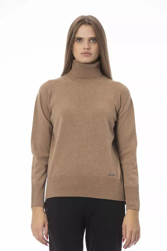 Baldinini Trend Chic Beige Wool-Cashmere Turtleneck Sweater