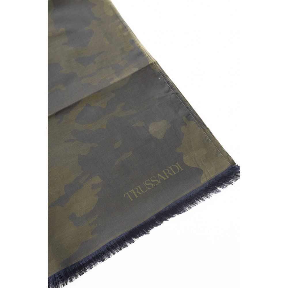 Trussardi Elegant Army Printed Cotton-Silk Scarf
