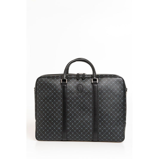 Trussardi Elegant Black Leather Briefcase with Shoulder Strap