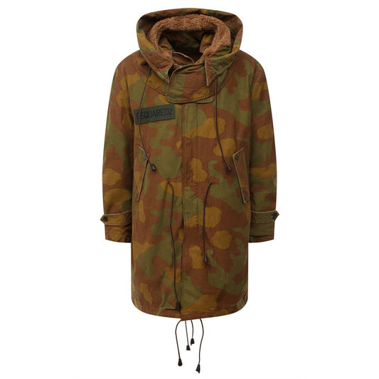 Dsquared² Camo Textured Hooded Parka with Leather Accents