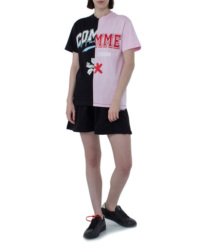 Comme Des Fuckdown Elegant Two-Tone Cotton Tee - Summery Pink