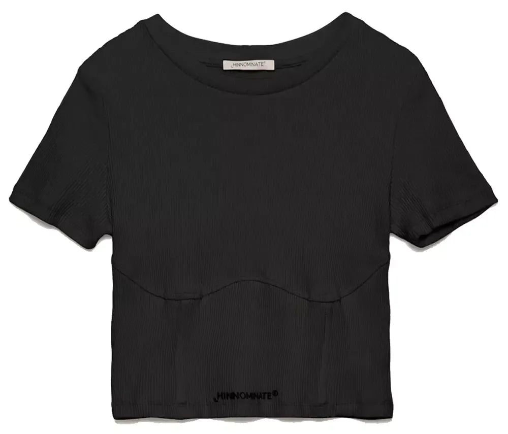 Hinnominate Chic Ribbed Cotton Tee with Rubber Logo