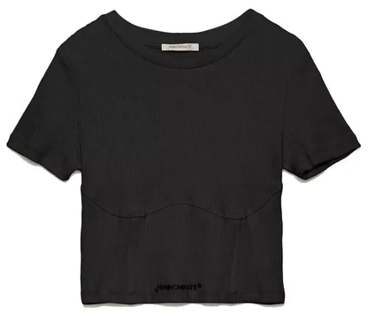 Hinnominate Chic Ribbed Cotton Tee with Rubber Logo