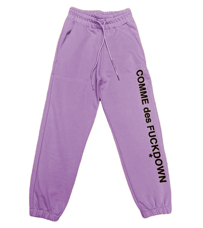 Comme Des Fuckdown Chic Purple Cotton Sweatpants with Logo Print