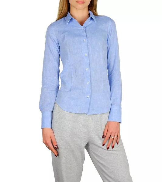 Made in Italy Elegant Light Blue Cotton-Linen Blend Shirt