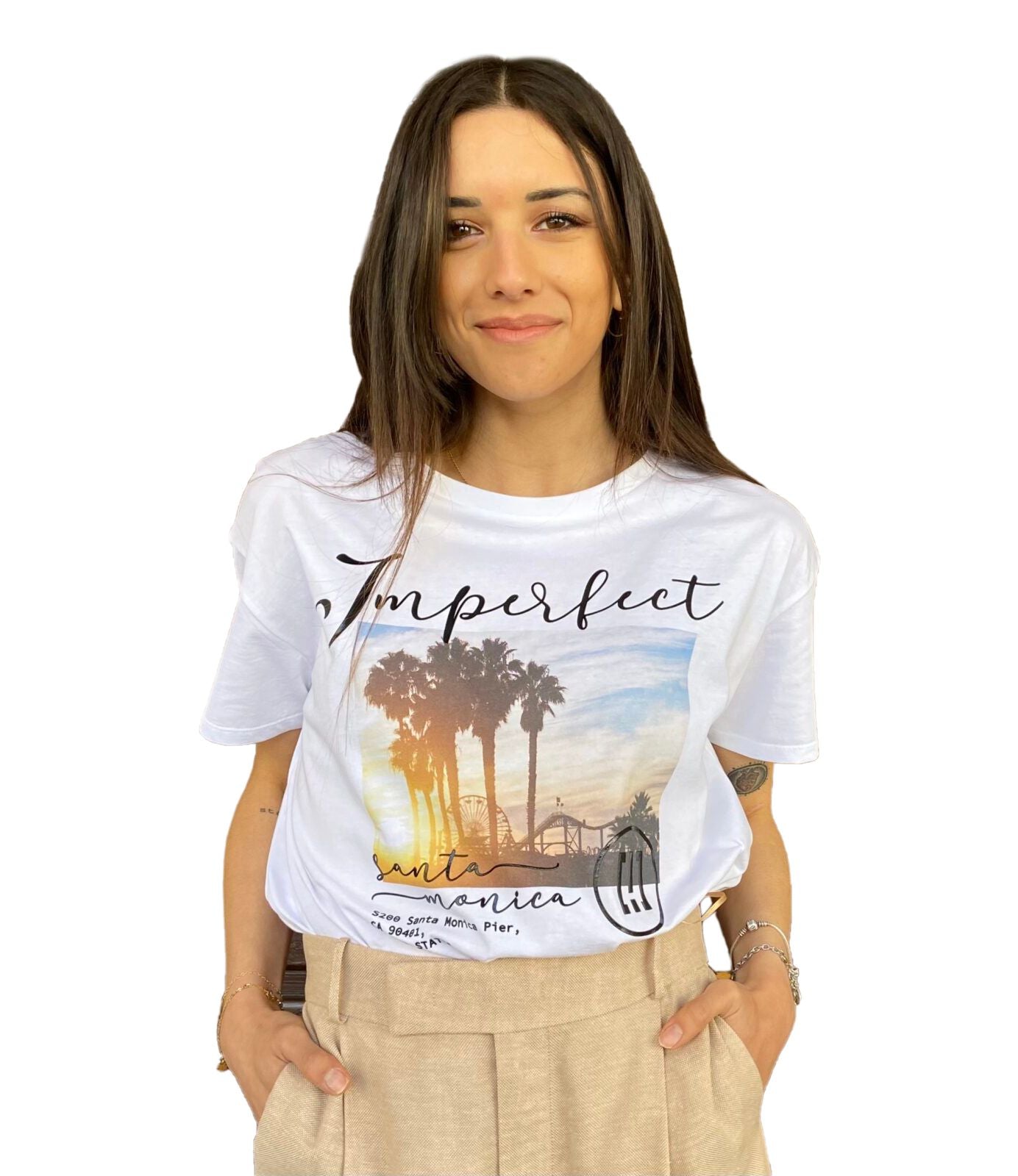 Imperfect Elegant White Cotton Tee with Embossed Lettering