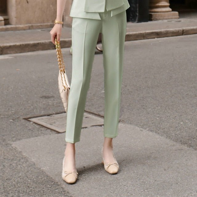 High Quality Casual Women's Suit Pants Two Piece Set . new summer elegant ladies white blazer jacket business attire