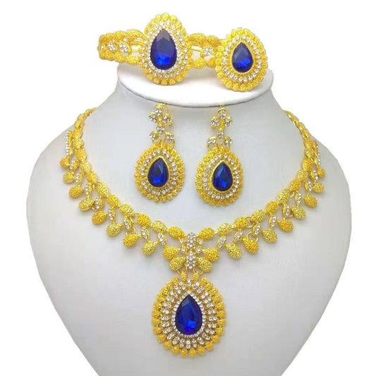 Fashion Bridal Accessories Nigerian Wedding Jewelry Brand Dubai Gold-Color Crystal Jewelry Sets
