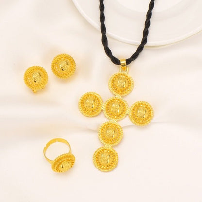 Ethiopian Traditiona cross Jewelry set Necklace and Earrings Ethiopia Gold Eritrea sets for Women's Habesha Wedding party Gift