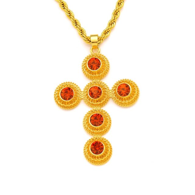 Ethiopian Traditiona cross Jewelry set Necklace and Earrings Ethiopia Gold Eritrea sets for Women's Habesha Wedding party Gift