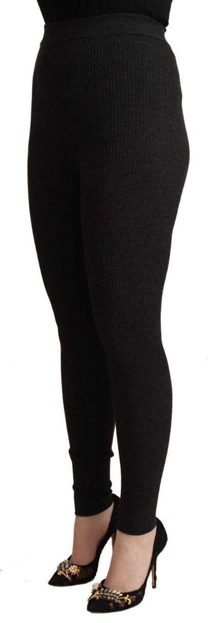 Dolce & Gabbana Black Virgin Wool Stretch Waist Tights Pants