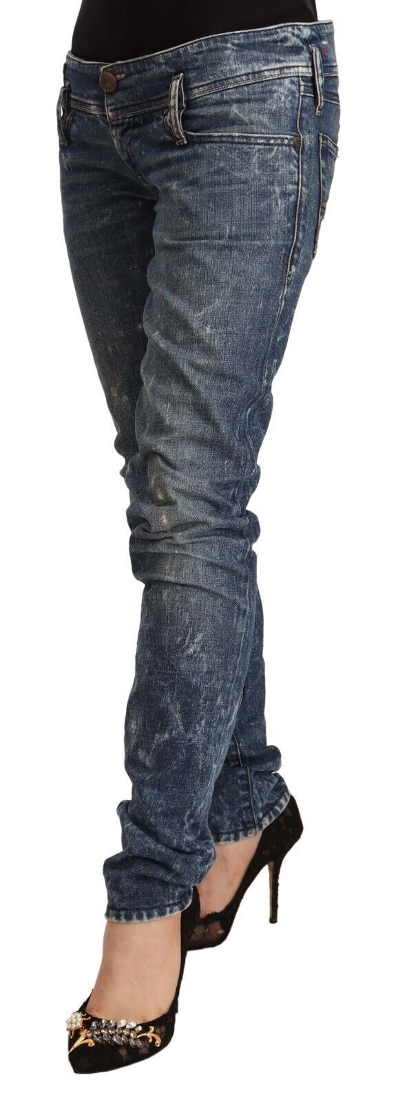 Diesel Blue Distressed Low Waist Cotton Denim Skinny Jeans