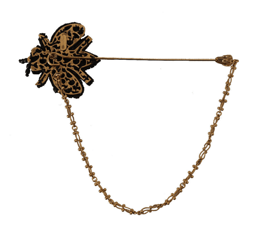 Dolce & Gabbana Gold Brass Black Crystal Bee Lapel Pin Brooch