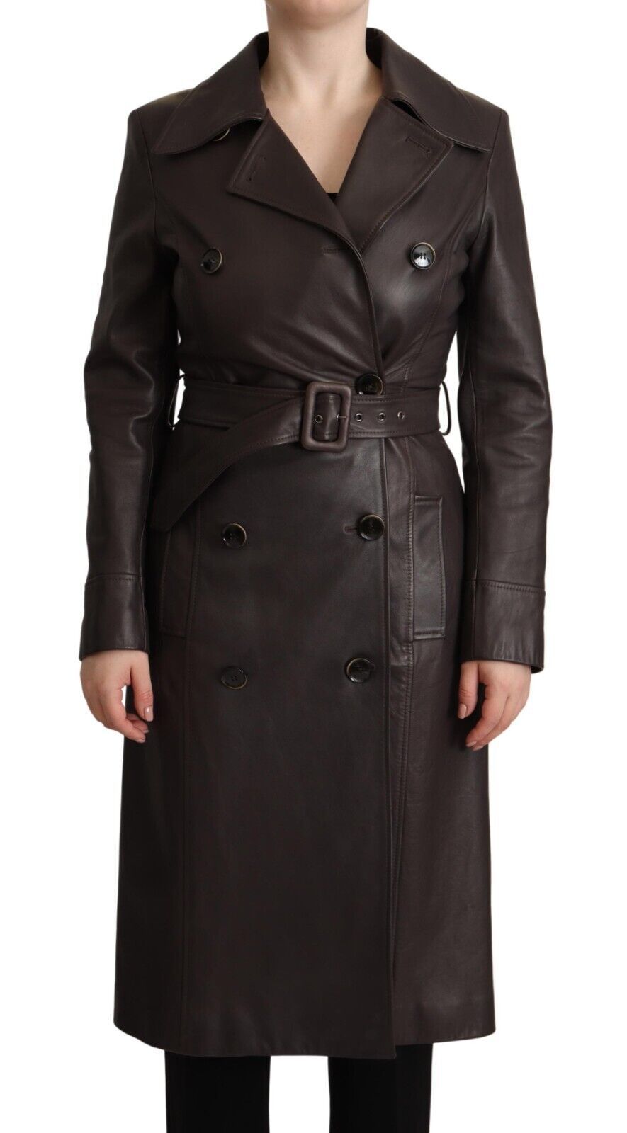 Dolce & Gabbana Dark Brown Leather Long Sleeves Belted Jacket