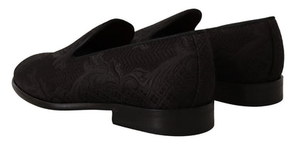 Dolce & Gabbana Black Floral Brocade Slippers