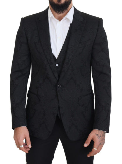 Dolce & Gabbana Black Floral Brocade 2 Piece MARTINI Suit
