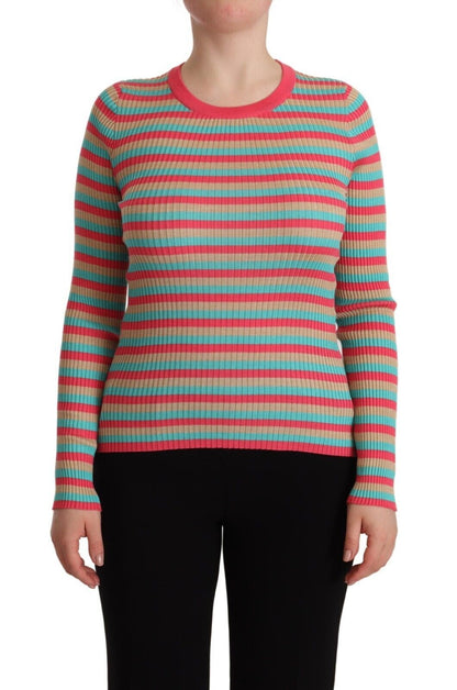 Dolce & Gabbana Multicolor Stripes Silk Crew Neck Pullover Top