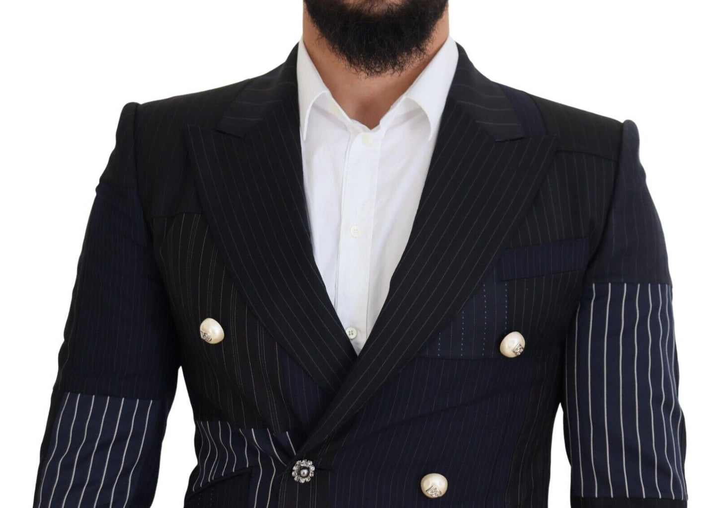 Dolce & Gabbana Elegant Navy Double Breasted Wool Blazer