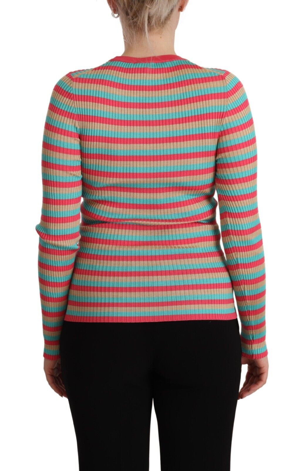 Dolce & Gabbana Multicolor Stripes Silk Crew Neck Pullover Top