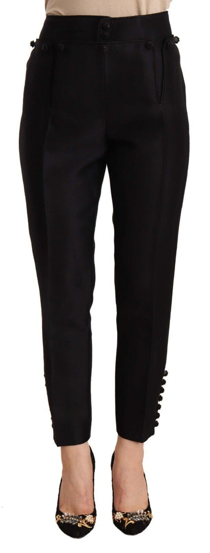Dsquared² Black Button Embellished Cropped High Waist Pants